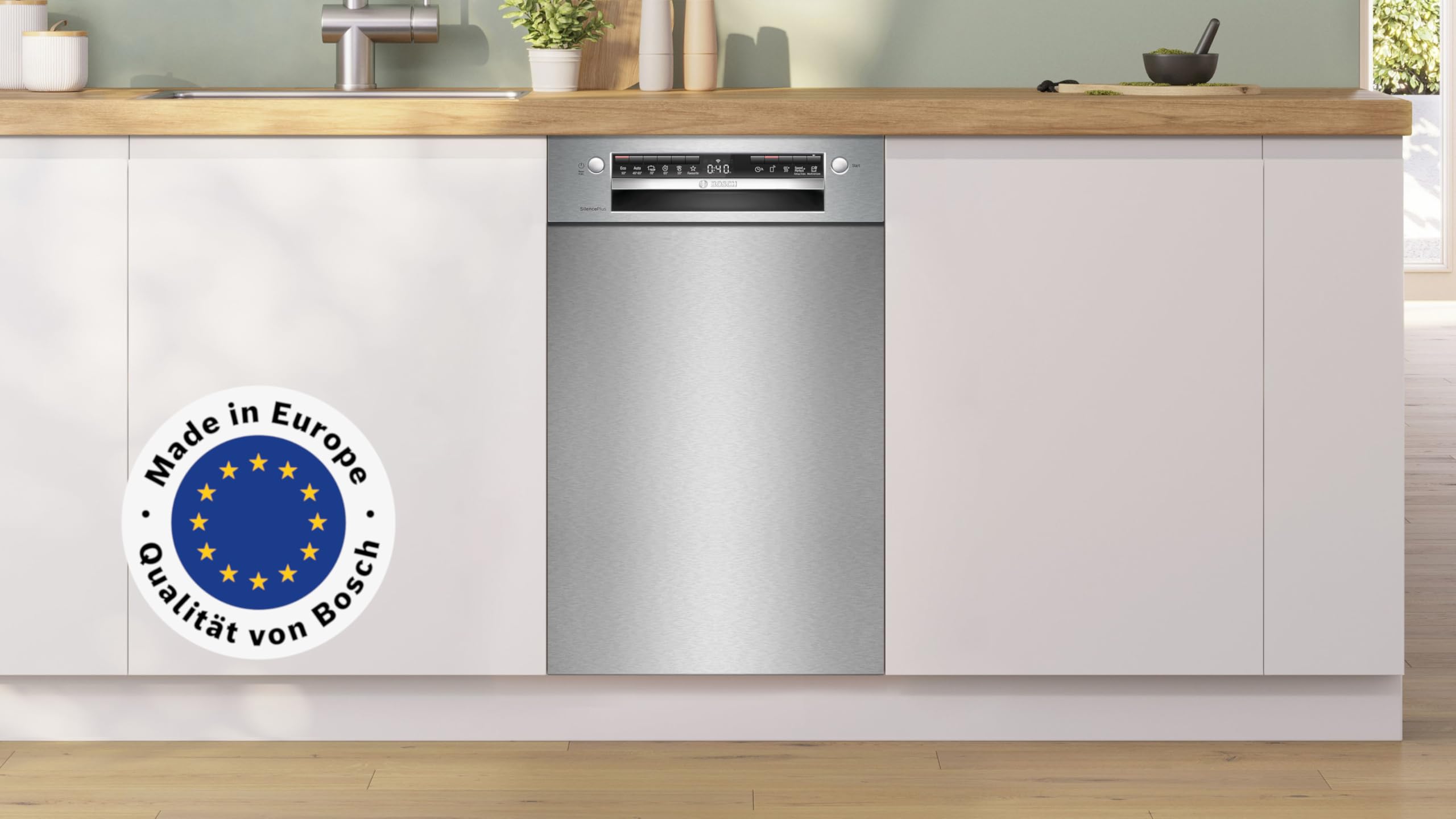 Bosch Serie 4 SPU4HMS10E Unterbau-Geschirrspüler 45 cm Edelstahl mit Besteckschublade Extra Trocknen SpeedPerfect Plus