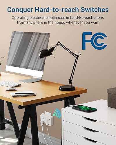 Miniatura 2 de DEWENWILS Toma de control remoto inalámbrico, interruptor de salida USB remoto de 125 V15 A1875 W, rango de control de 100 pies, salida de control