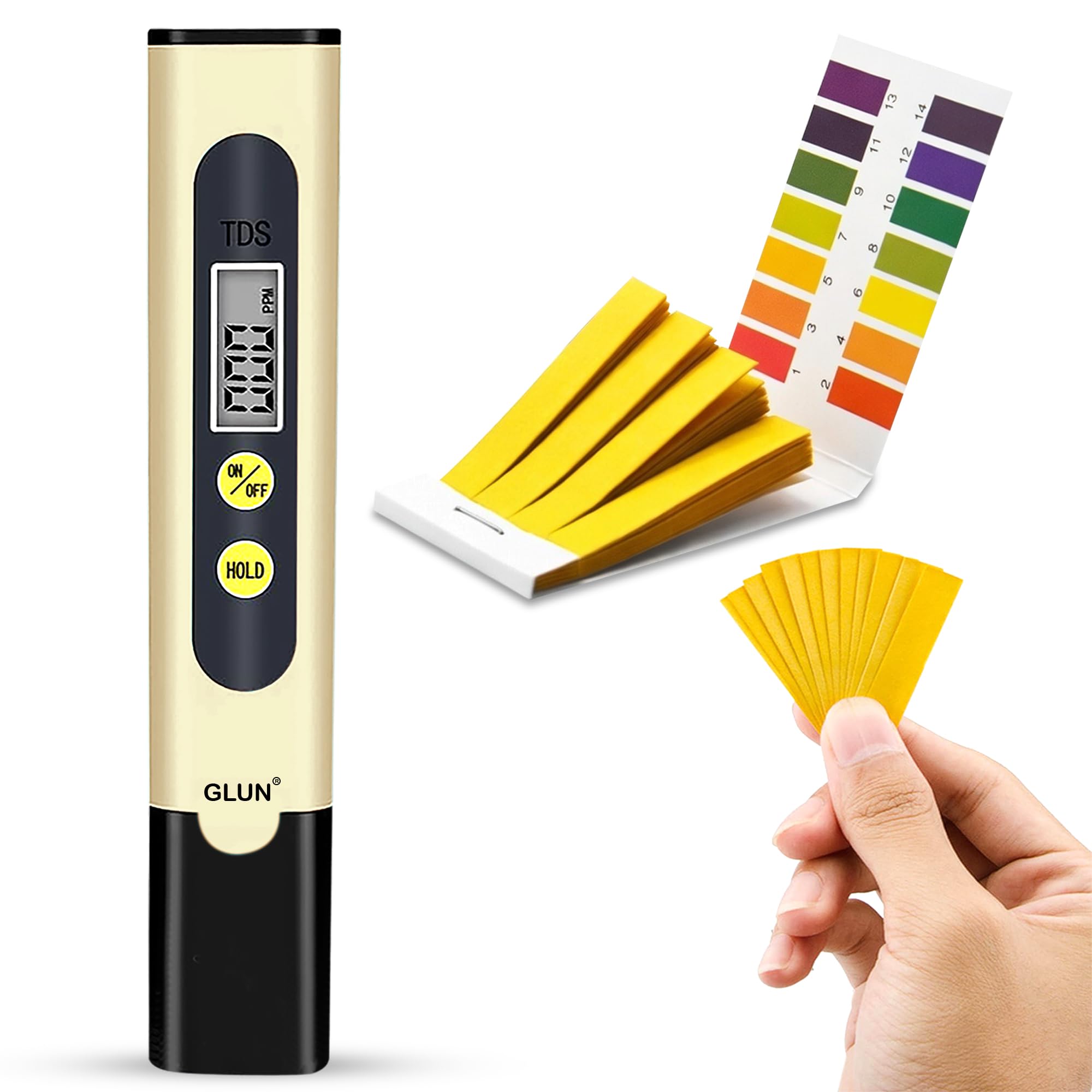 GLUN® Combo Pack pH Test Paper Strips (80 Strips) & Digital TDS Water Quality Tester, 0-9990 ppm Accurate Reading Device for Drinking Water, Aquarium, RO, Pool & Home Use, Flowering Herbs Sand Colour-image-47