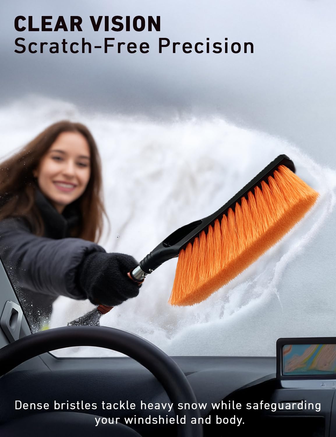 EcoNour Brosse à Neige de Voiture de 68,6 cm (Lot de 1) | Grattoirs à Glace pour Pare-Brise et fenêtre de Voiture | Grattoir à Glace avec poignée Ergonomique en Mousse - Accessoires d'hiver (Orange)