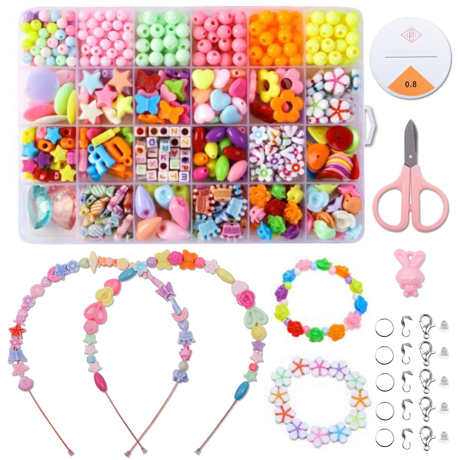 500Pcs Bracelet Making Set,Bracelet Making Set for Girls,Jewellry Making Kit, Colorful Acrylic Crafting Beads Kits Setfor Children Over Three Years Old, Diy Craft Kits Best Gift for Girls Age 12-14 Years
