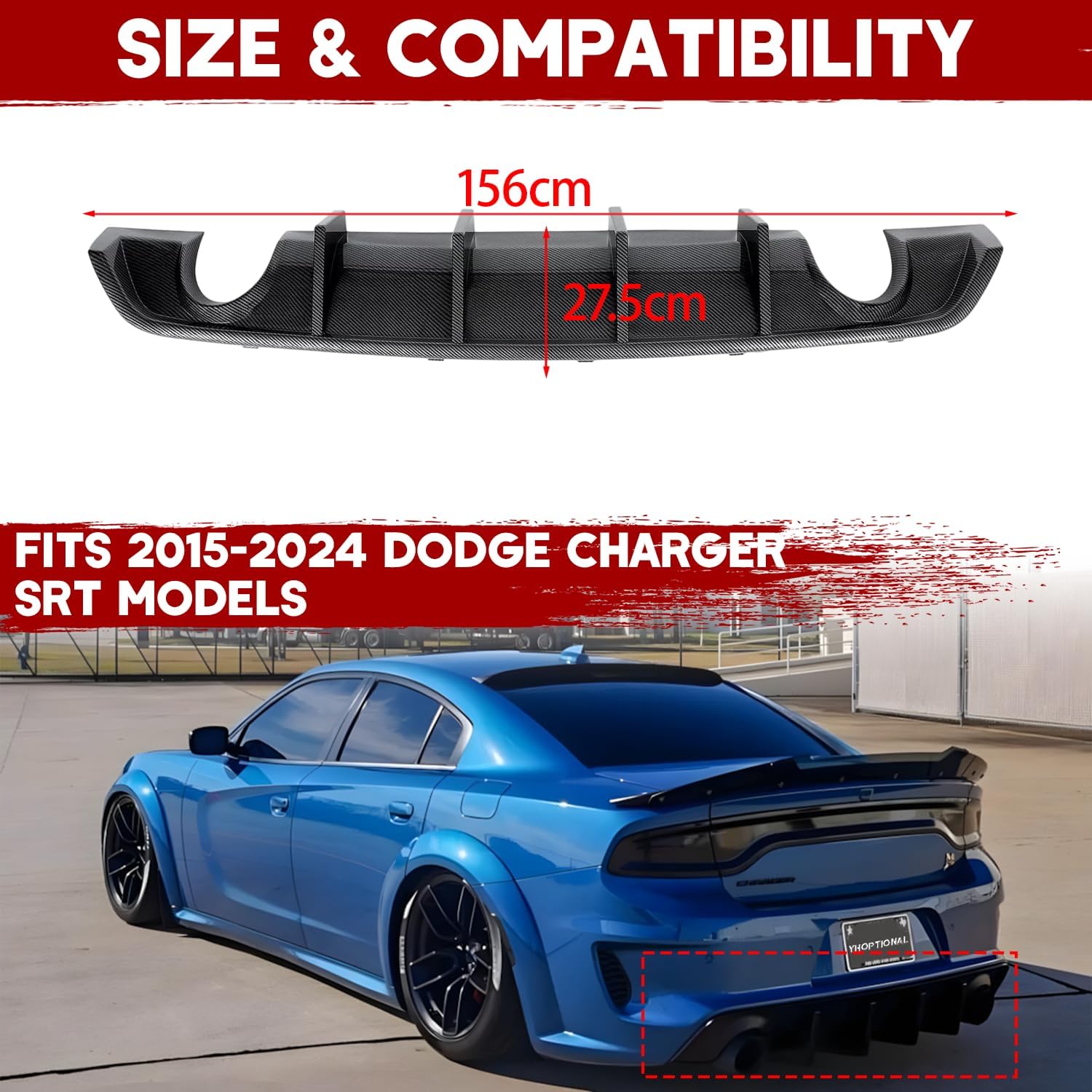 Rear Diffuser for Dodge Charger SRT 2015-2024, Rear Bumper Lip Dodge Charger SRT Accessories Exterior Body Kit (Carbon Fiber, Non-widebody)