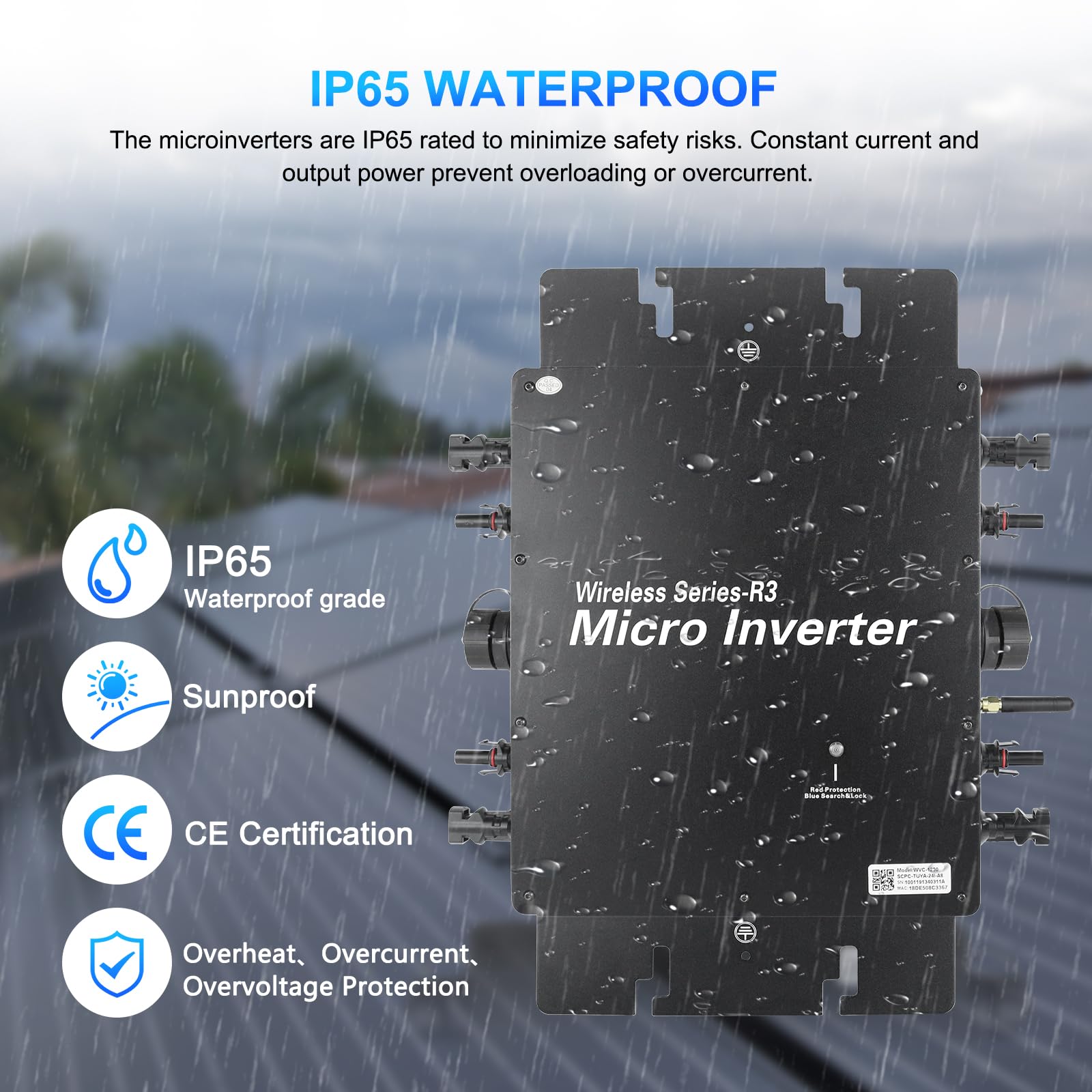 Micro inverter 1200 W, con WiFi intelligente per centrali elettriche da balcone, inverter PV plug & play, MPPT integrato, controllo app, invertitore solare IP65