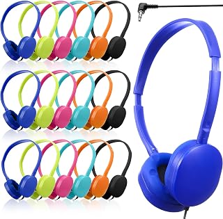 18 Pack Kids Headphones Bulk Class Headphones for Classroom School Students Headphones Individually Wrapped Adjustable over Ear Head Earbuds Headphones with Wire for Girls Boys Adults (Multicolor)
