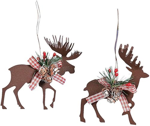 Miniatura 1 de Adornos navideños de metal troquelados de alce y ciervo (juego de 6)