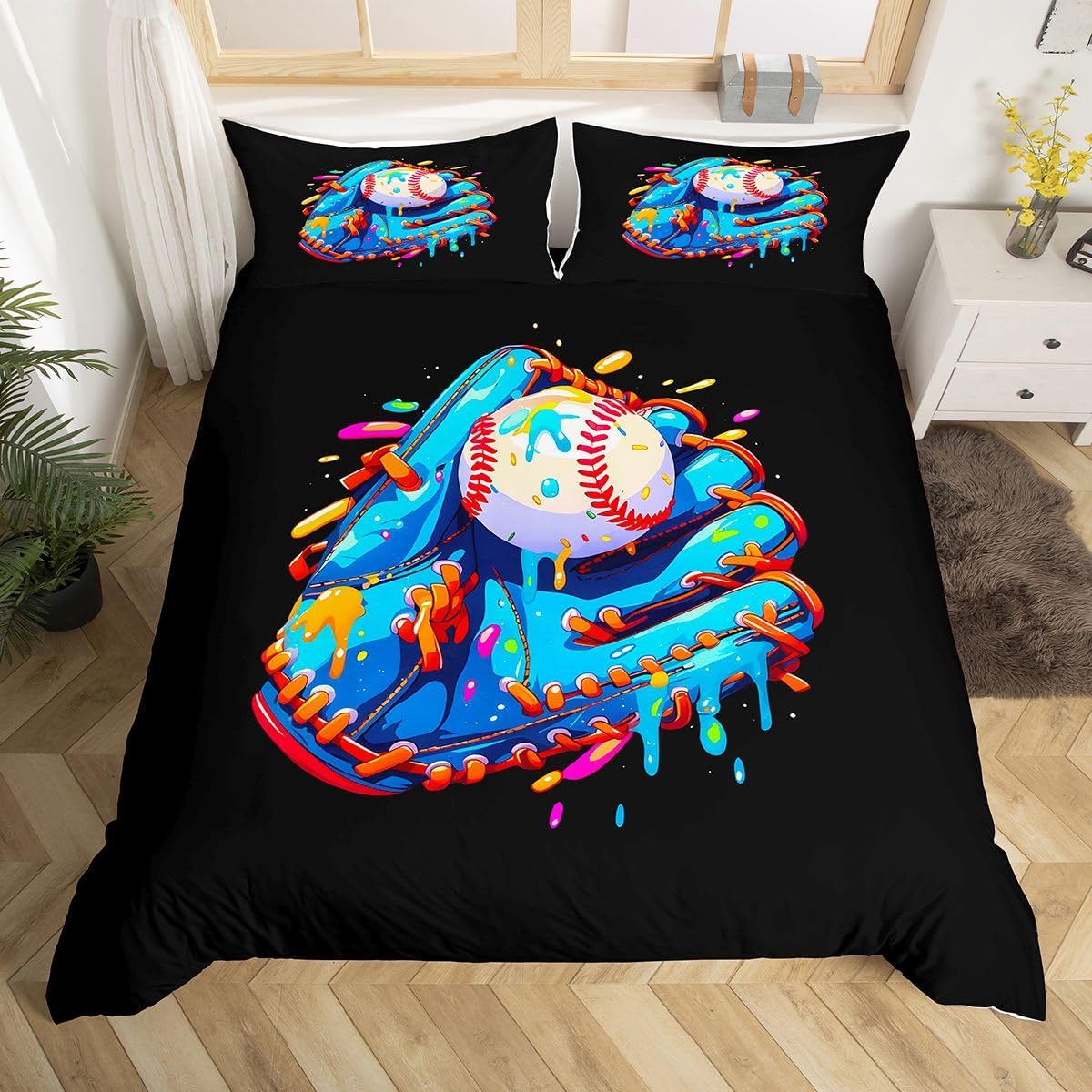 Full Size Baseball Duvet Cover Boys Girls Baseball Ice Cream Bedding Set For Kids Women Men Ultra Sports Theme Comforter Cover Teal Blue White Room Decor Bedclothes Breathable Microfiber Zipper