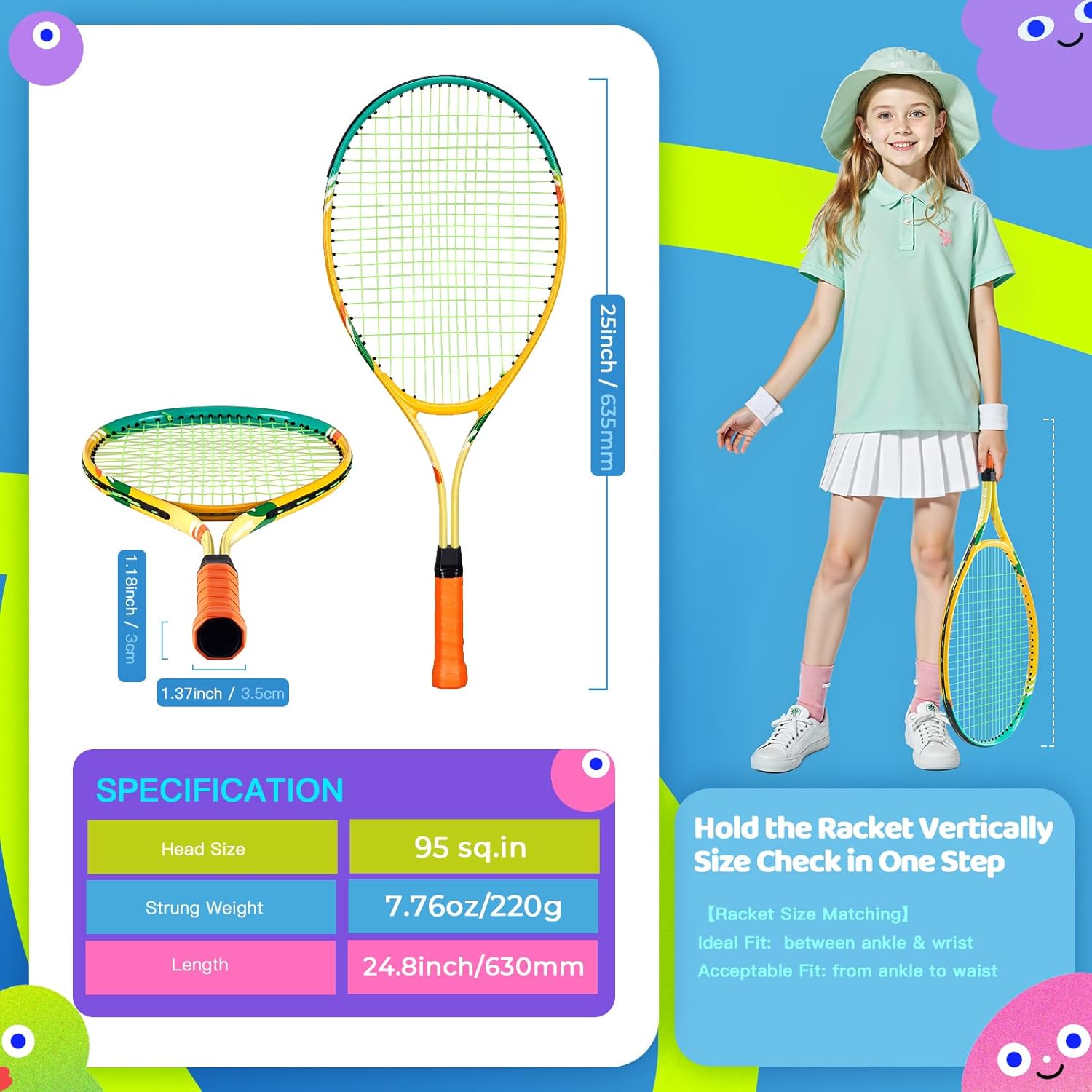 AboveGenius Kids Tennis Racket Set, 21/23/25 inch Tennis Racket for Toddler Youth Starter Kit, 3 Balls, 2 Lightweight Racquets with Easy Carrying Shoulder Strap Bag