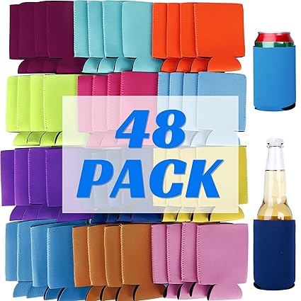 XPCARE Can Cooler, Colourful Neoprene Slim Cooler Sleeve for Energy Drink & Beer Cans - Perfect Soft Slim Outdoor Beach (48 Pack,12 Colors)