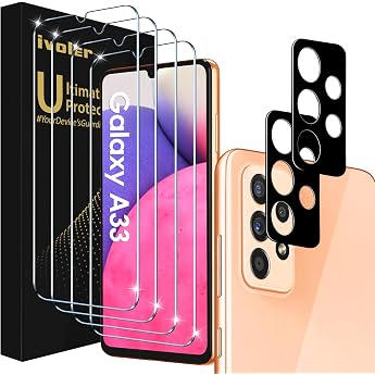 ivoler Pack of 4 + 2 Protective Glass for Samsung Galaxy A33 5G 4 Pieces Screen Protector with 2 Pieces Camera Protection 9H Hardness Anti-Scratch Anti-Bubble
