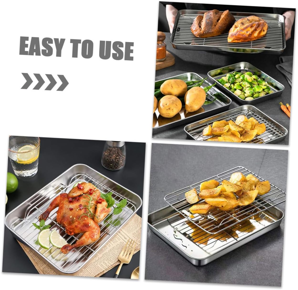 2Sets Stainless Steel Baking Tray Cooling Rack Wire Racks Oven Baking Sheet for Cookies Cakes Breads for Home Baking