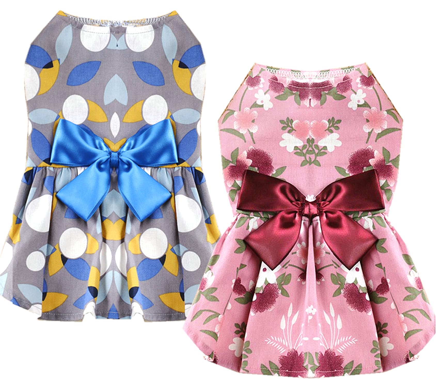 2 Pieces Dog Dresses for Small Dogs,Cute Summer Girl Dog Clothes Female,Holiday Festival Dog Dress Pet Party Costumes and Cats Outfit,for Wedding/Birthday Apparel by TOOCN (Large)