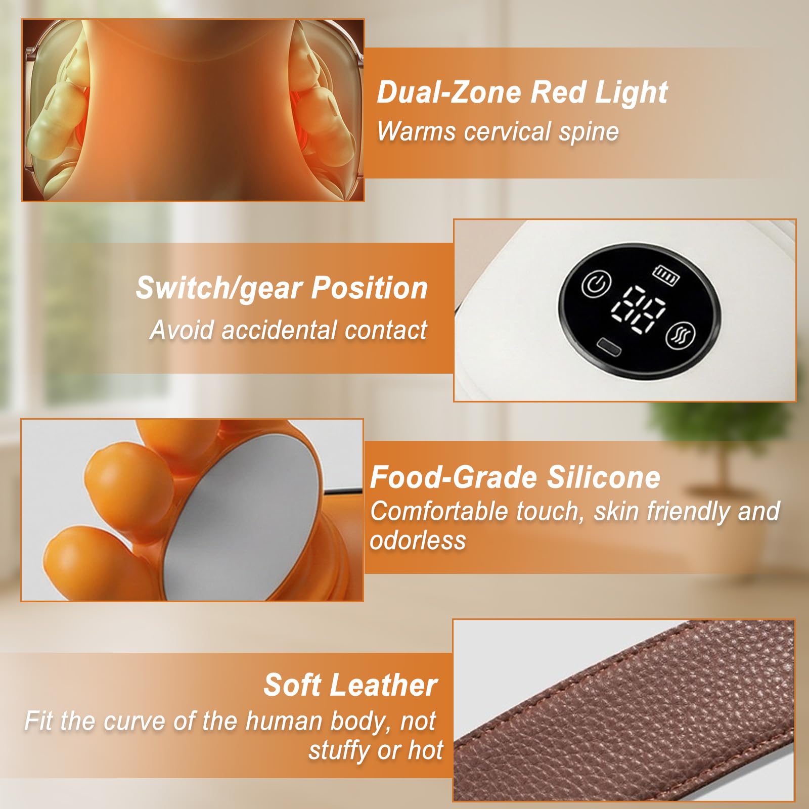 Masajeador de Cuello 4D Inalámbrico, Masajeador Cervical y Espalda con 3 Ajustes de Masaje y 2 Niveles de Calor, Eléctricos Masajeador Shiatsu Portátil para Relajar Músculos (Beige)