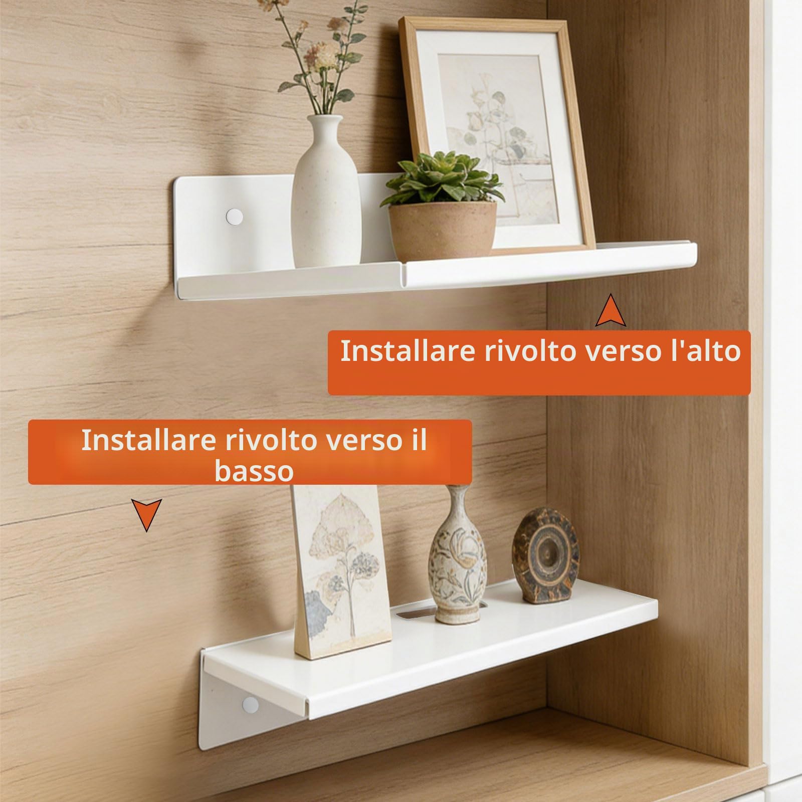 2 Pcs Mensole da Muro Metallo – Mensole Sospese Bianche con Fori per Cavi, Capacità di Carico 6 Kg, Mensola da Parete Senza Foratura per Soggiorno Camera da Letto Cucina Bagno, 30 × 20 x 4 cm