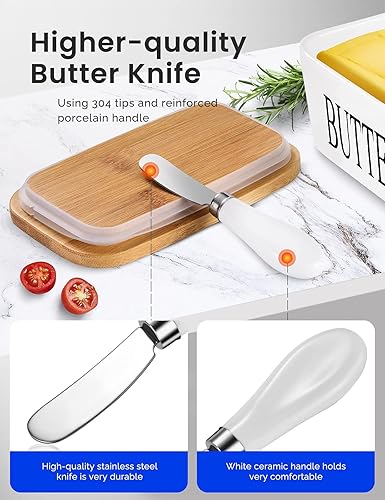 Miniatura 3 de AISBUGUR Paquete de 2 cuchillos esparcidores de mantequilla de acero inoxidable, cuchillo de mantequilla con mango de porcelana blanca, cuchillos