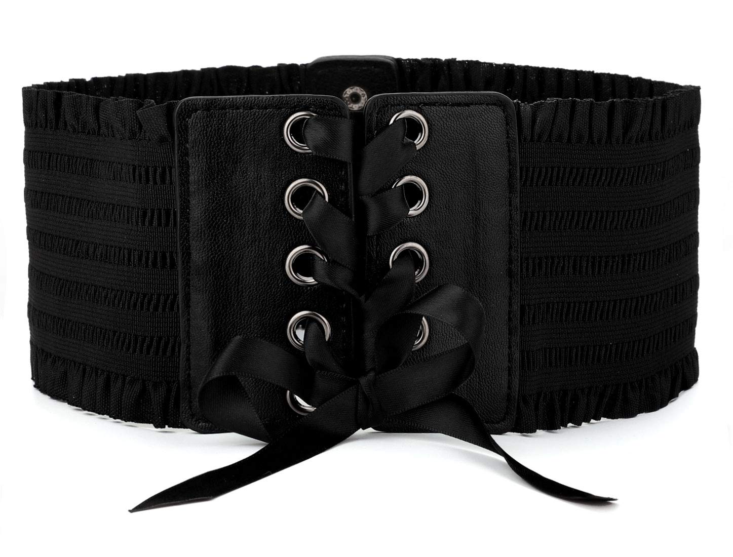 sourcing map Female Wide Elastic Stretchy Waist Belt Button Lace Up Belts Dress Decoration for Women, Black, M