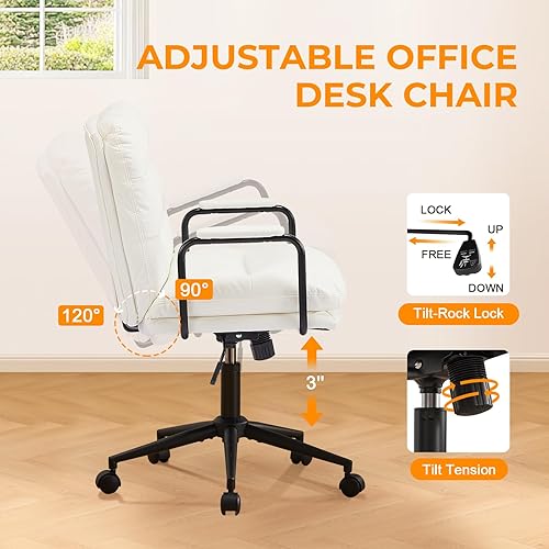 Miniatura 5 de Furniliving Silla de escritorio de cuero para el hogar, cómoda silla de oficina ejecutiva con ruedas, silla ergonómica para computadora, altura