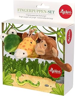 SIGIKID 42493 Juego de Marionetas de Dedo Jungla My Little Theatre para niñas y niños, Juguete Recomendado a Partir de 6 Meses, Color marrón/Verde/Naranja