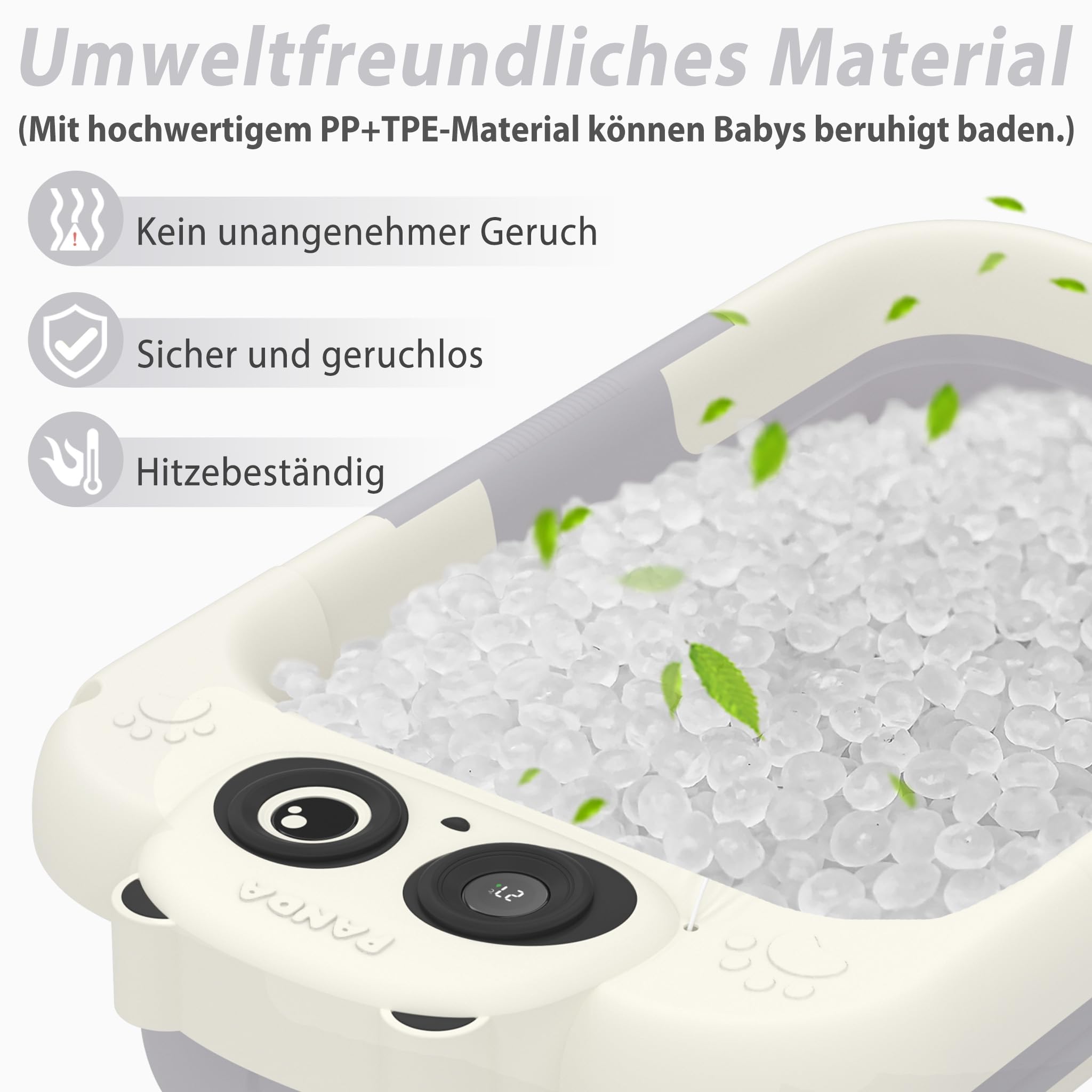 FIVMEN Baby Badewanne Faltbare Babywanne Babybadewanne mit Gestell, Thermometer und Badekissen Rutschfeste Tragbare für Neugeborene Kleinkinder, Panda