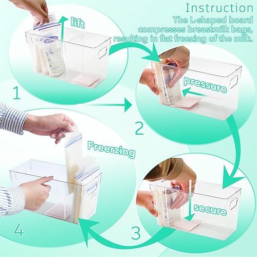 Miniatura 5 de Recipiente de almacenamiento de leche materna con tablas separadoras en forma de L, los divisores aplanarán las bolsas de leche materna de pie en