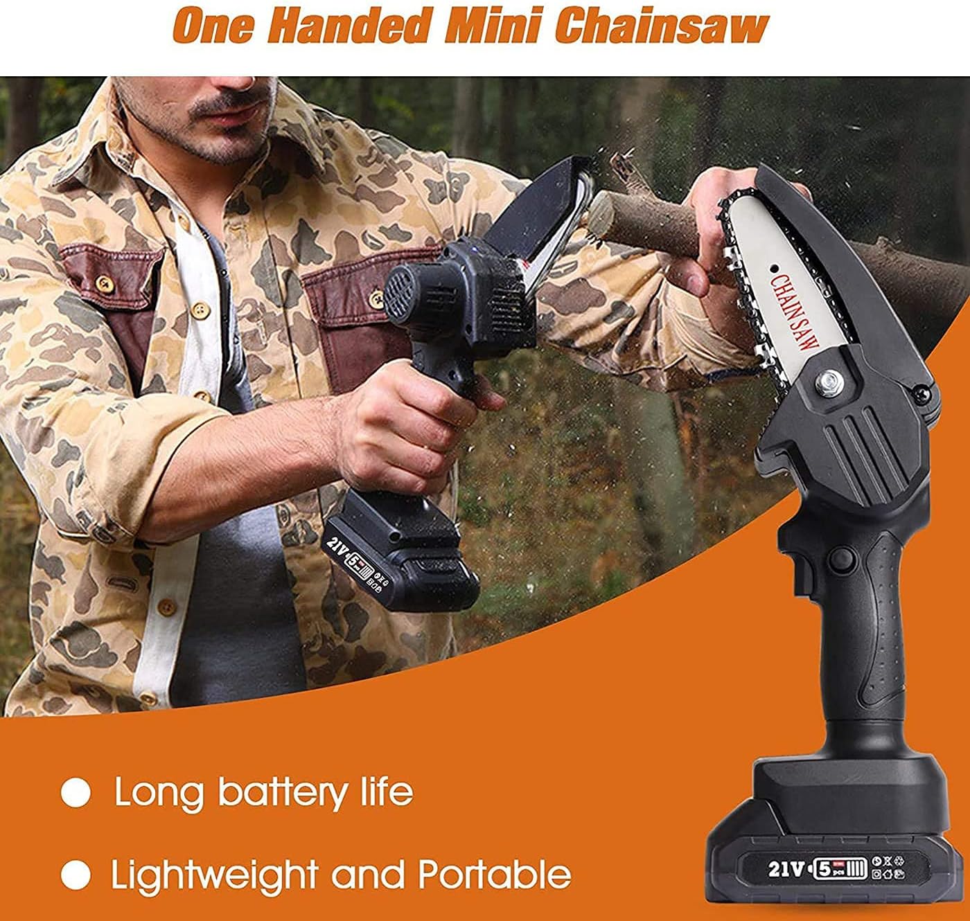 Mini Electric Chainsaw Cordless 4-Inch, 21v Handheld Portable Battery Powered Chain Saws with 4500mAH Lithium Battery for Tree Branch Wood Cutting