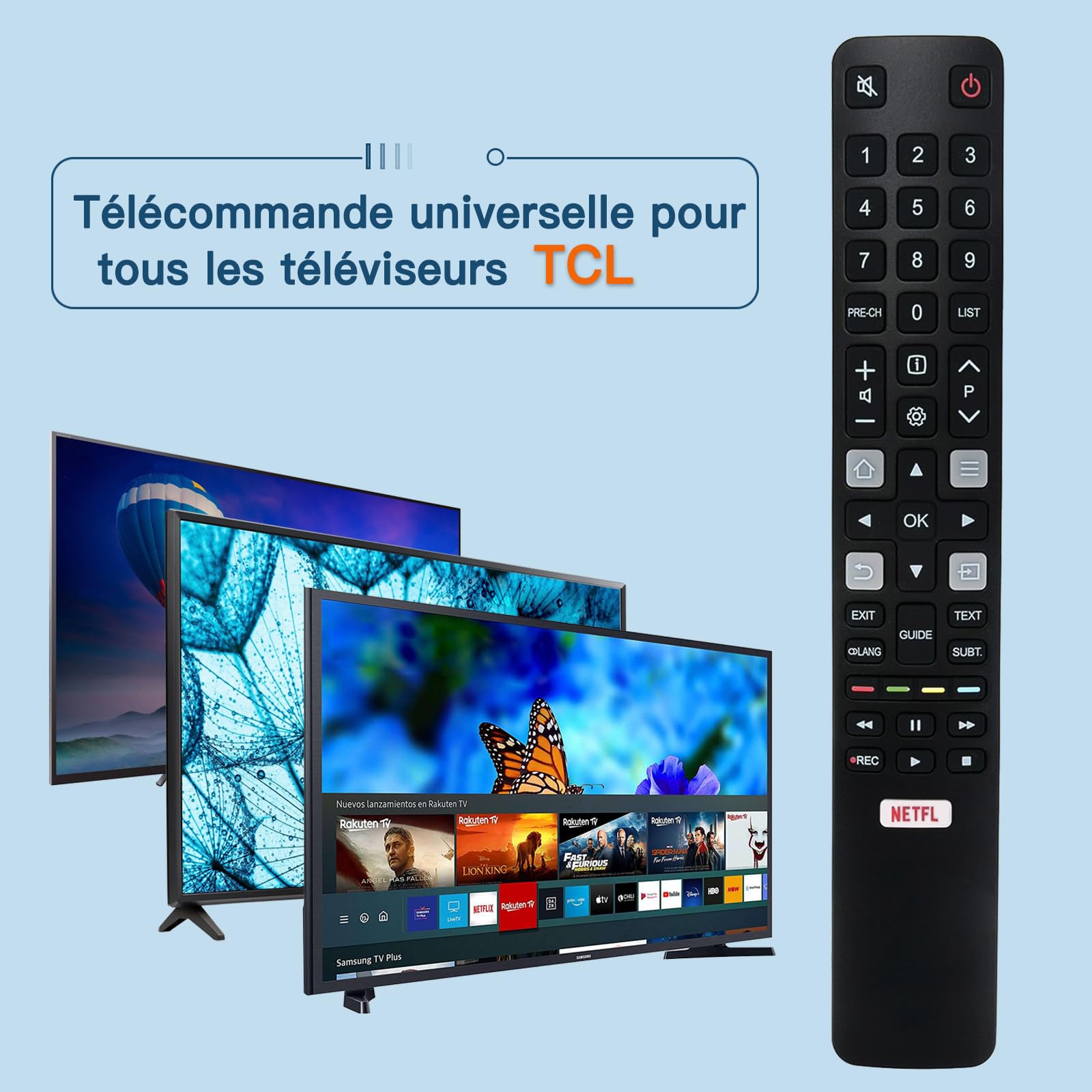 Télécommande TCL de Remplacement RC802N Télécommande Universelle TCL TV Compatible avec Tous Les téléviseurs TCL Smart TV, avec Bouton de Raccourci Netflix 32ES560 40ES560 U50P6146 U55C7006 U65X9026