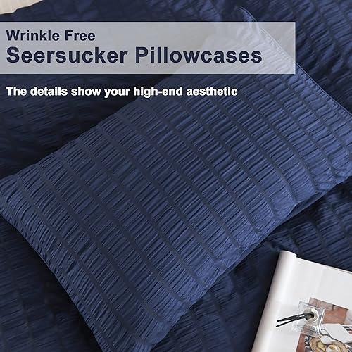 Miniatura 5 de AveLom - Funda de edredón a rayas de mil rayas, 3 piezas, cierre de cremallera, lazos de esquina, suave funda de edredón de microfibra lavada para