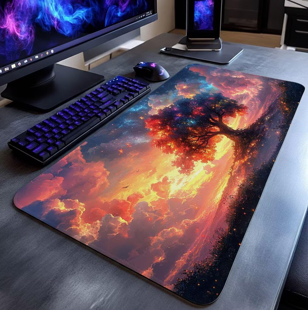 Podkładka pod mysz Drzewo Życia Podkładka pod mysz XXL 1000 x 500 x 3 mm Podkładka pod mysz z antypoślizgową gumową podstawą do laptopa Klawiatura Gamer PC Dekoracja Jesień Biuro Chmura DBYH-4842