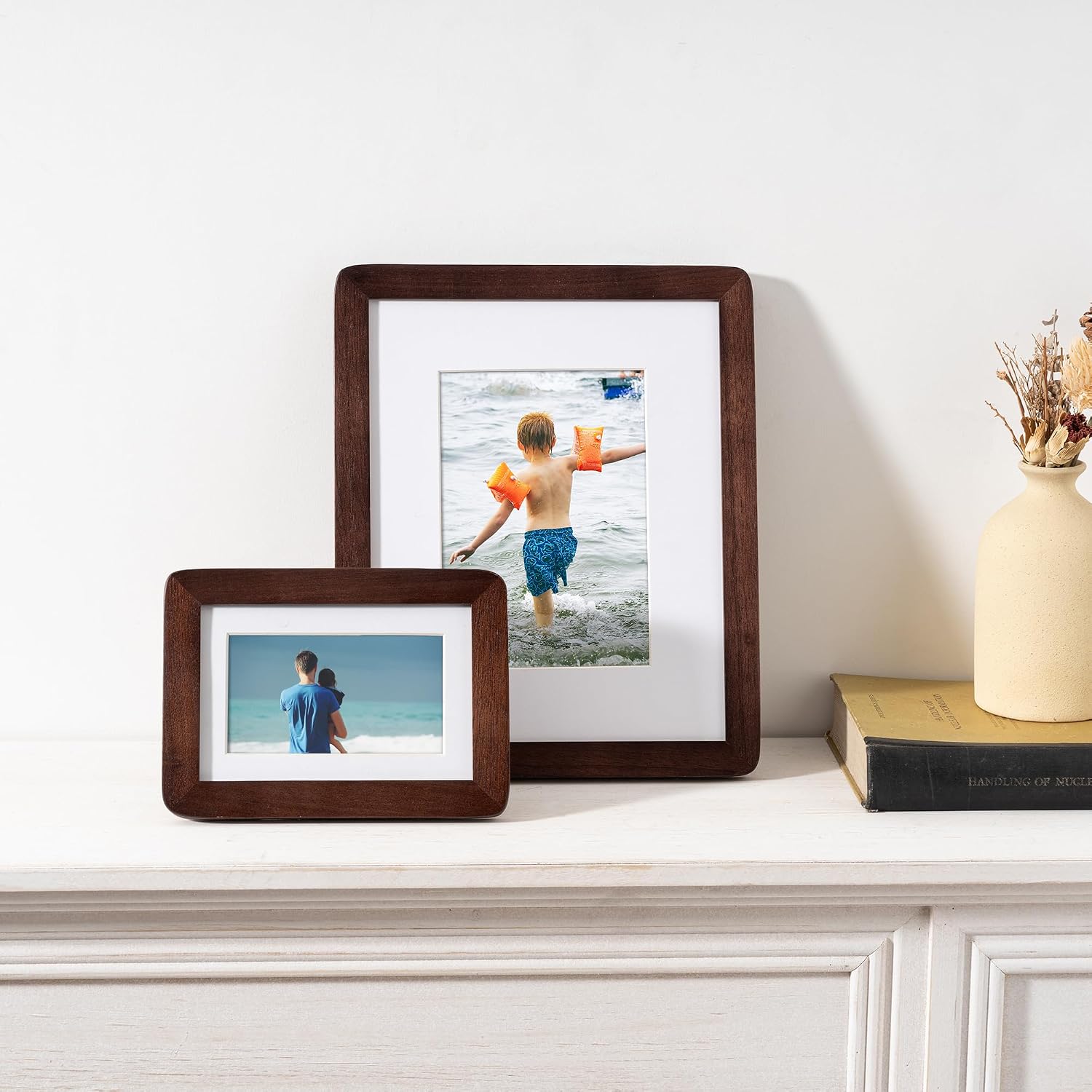 FLYJOE 8x10 Picture Frame - Solid Walnut Wood 8 x 10 Photo Frame, 8''x10'' Frame With Mat For 5x7, Tabletop and Wall Display, Hanging Hardware Included, 8 By 10 Picture Frame Wood, Natural Walnut