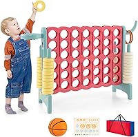 Vista 16 de HONEY JOY Juego gigante gigante de 4 a puntuación, 3 en 1 para interiores y exteriores, juego de patio familiar con aro de baloncesto y lanzamiento
