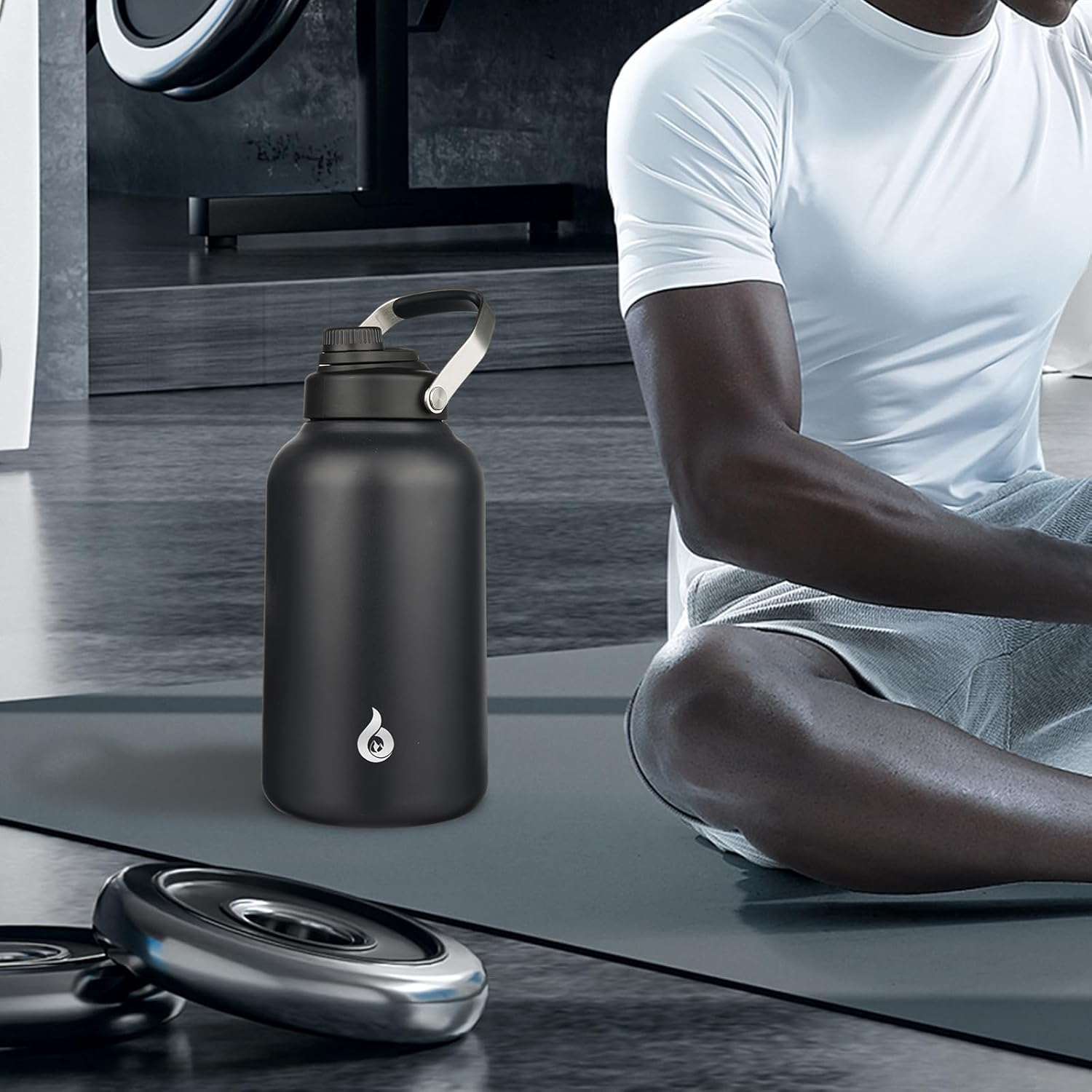 BJPKPK 1 Gallon Water Bottle Insulated, Dishwasher Safe 128oz Large Water Jug with Metal Handle & BPA Free Spout Lid, Stainless Steel Metal Jug for Gym, Sports & Hiking, Black - Image 6