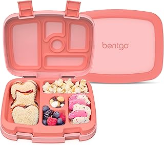 Bentgo Kids Bento-Style 5-Compartment Leak-Proof Lunch Box - Just-Right Portions for Ages 3 to 7, Durable, Drop-Proof, Dishwasher Safe, PFAS & BPA-Free & Made with Food-Safe Materials (Coral)
