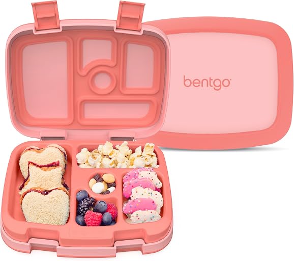 Bentgo Kids Bento-Style 5-Compartment Leak-Proof Lunch Box - Just-Right Portions for Ages 3 to 7, Durable, Drop-Proof, Dishwasher Safe, PFAS & BPA-Free & Made with Food-Safe Materials (Coral)