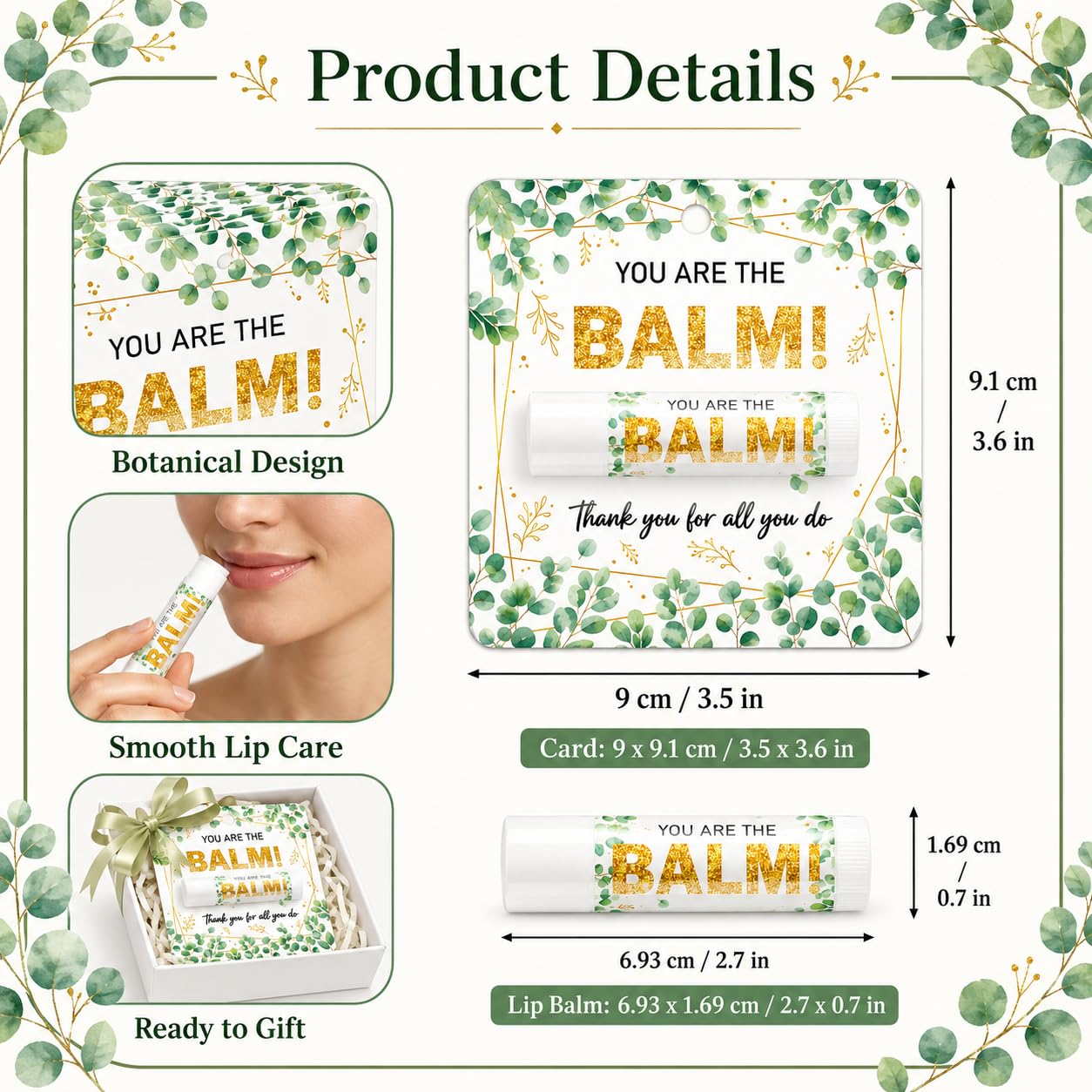 30 Pack Appreciation Lip Balm Gifts Bulk, Thank You Party Favors for Employee Staff Coworker Teacher Friend Volunteer Women Men, Spring Gift Eucalyptus leaf You Are the Balm image 2