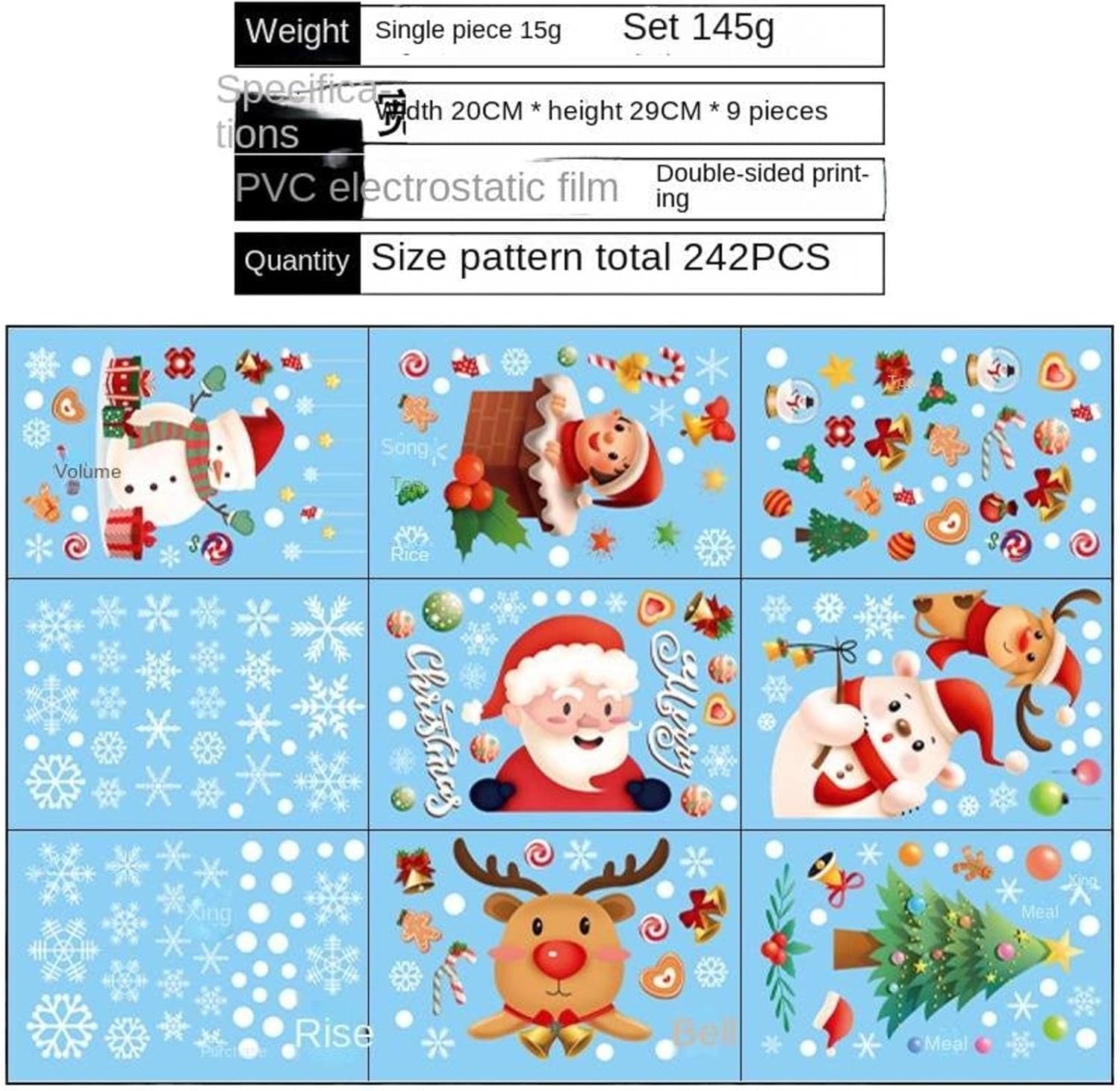MBETA 2022 Amazon Cross-Border Cartoon Christmas Window Stickers Window Living Room Static Snowflake Christmas Wall Sticker