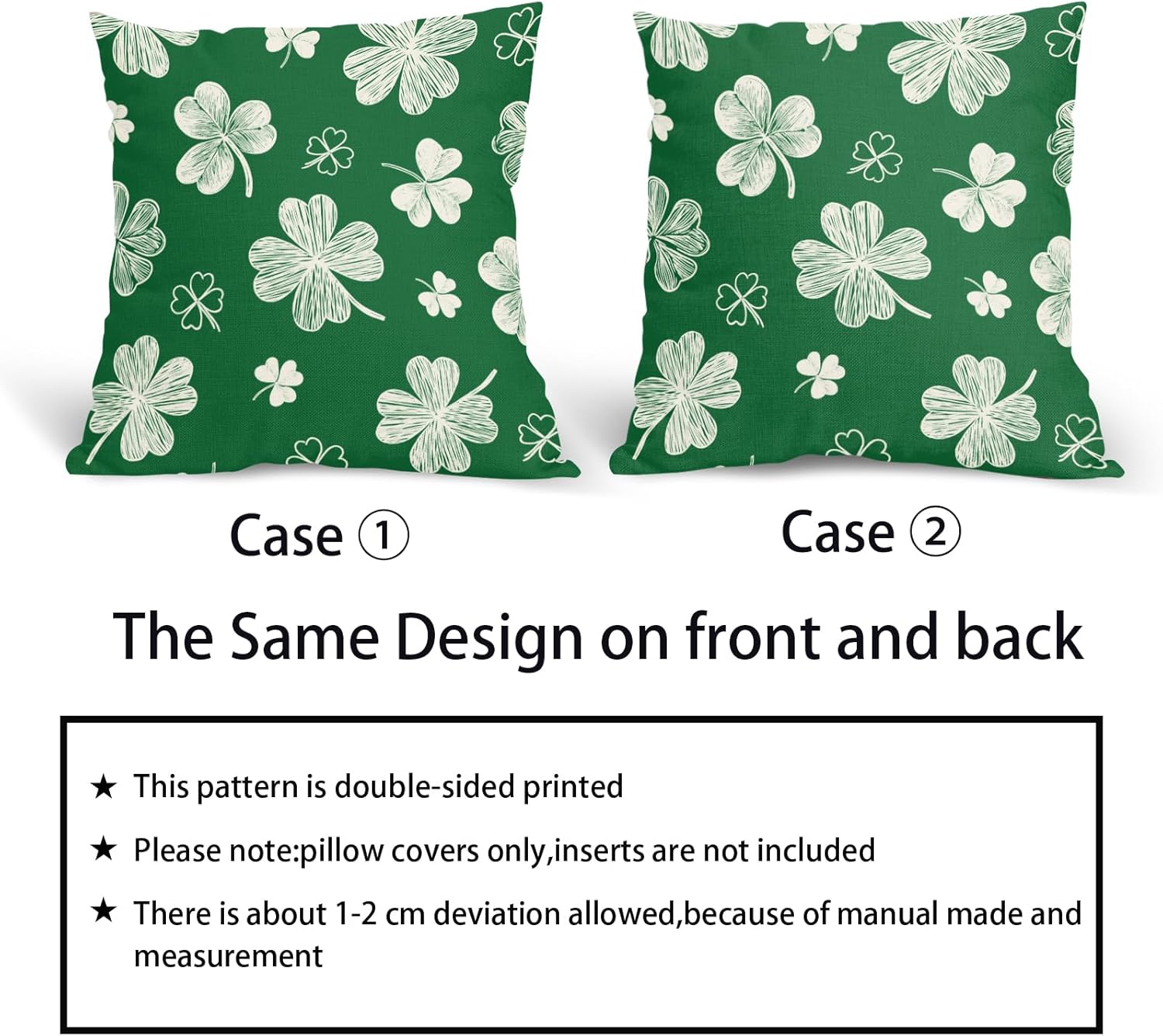 Kawani St Patricks Day Pillow Covers 18x18 Inch Green and Cream Shamrock Outdoor Decorative Throw Pillows Set of 2 Rustic Farmhouse Spring Holiday Pillowcases Cushion Covers for Couch Decor - Image 6