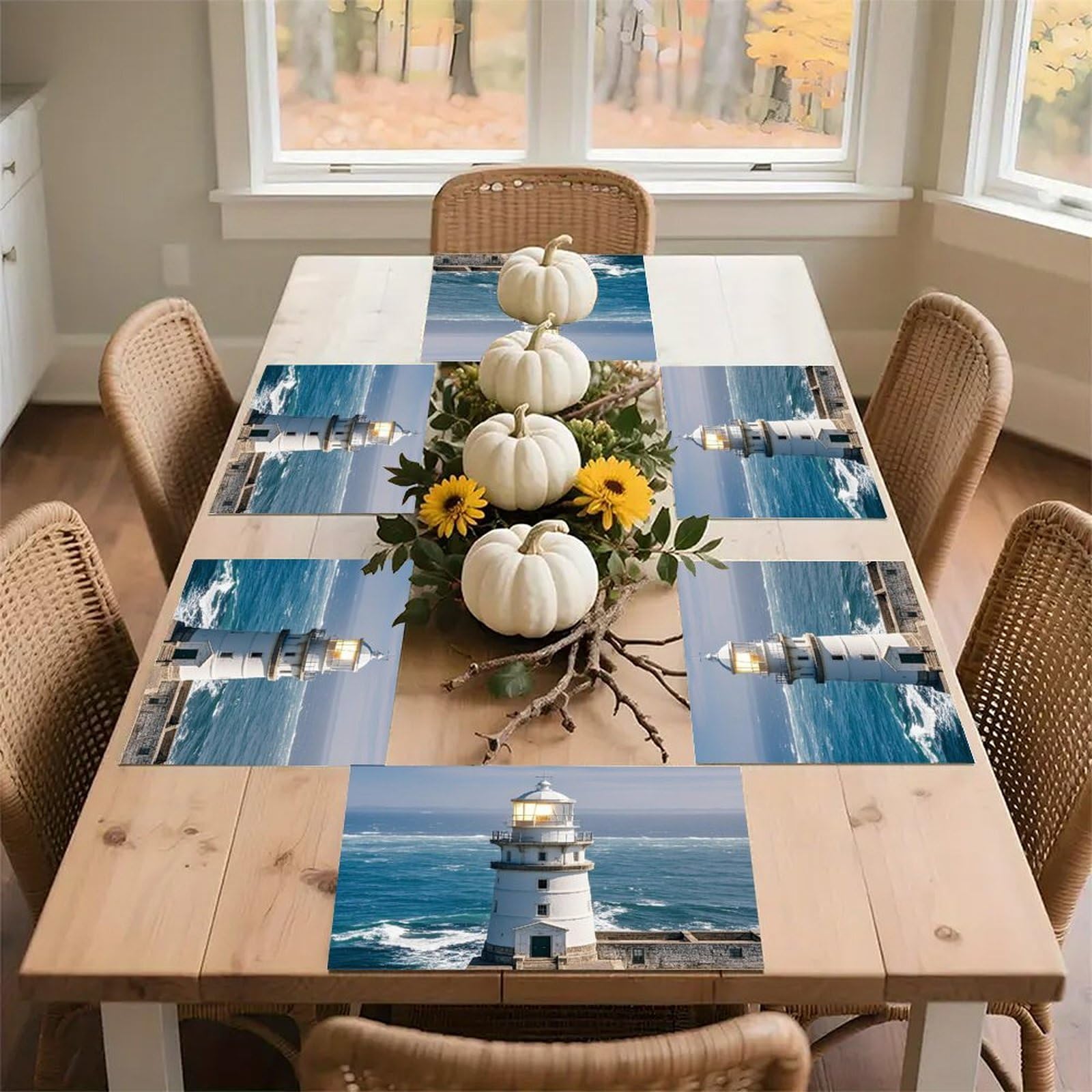 Lighthouse Sandbeach Placemats Flax Place Mats for Dining Table Rectangle Non-Slip Table Mats Heat Resistant Washable Placemat for Kitchen Home Decor Party Outdoor 12" X 18"