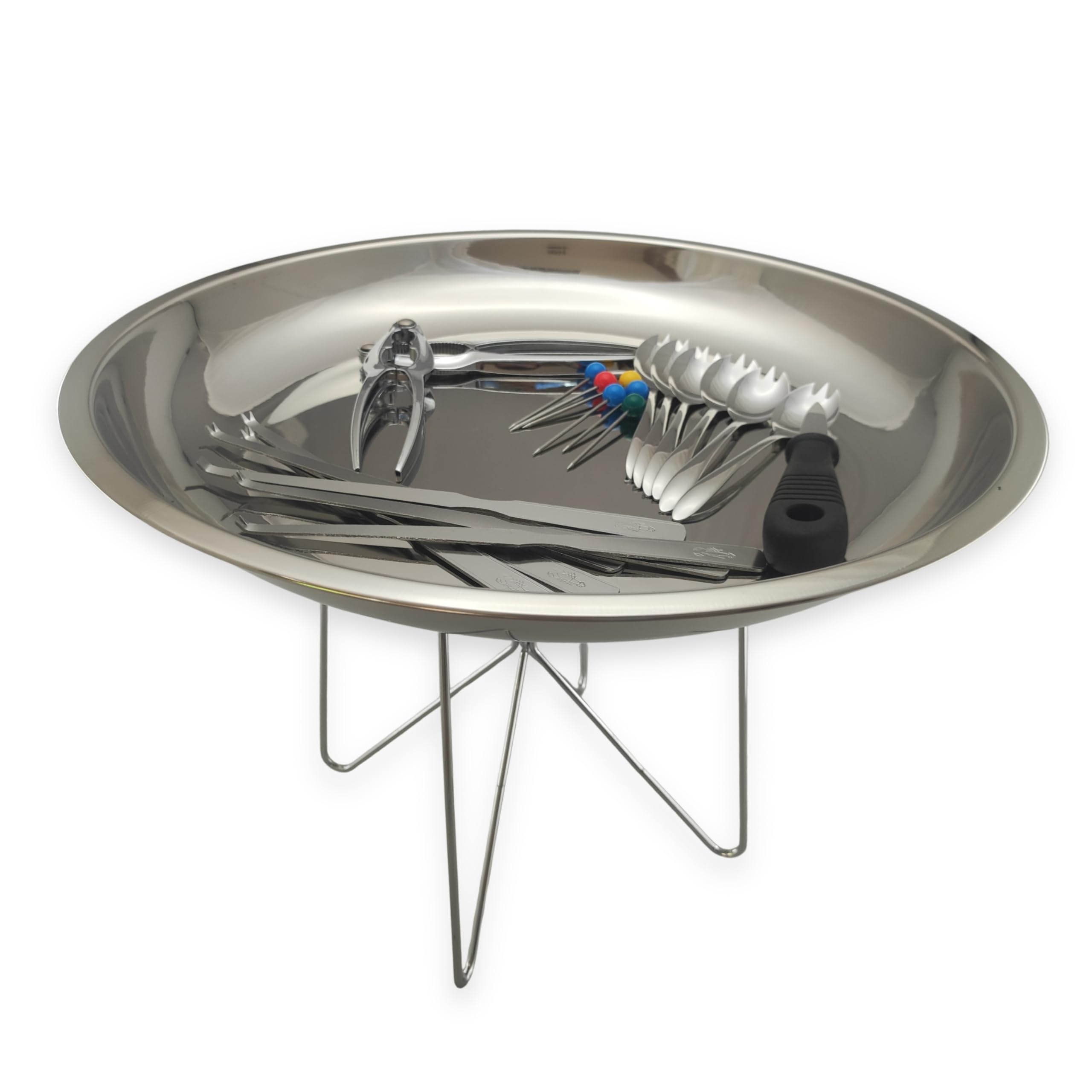 Plat de Service 23 Pièces - Service Crustacés en Acier Inoxydable - Plateau 40 cm, Support Plateau, Curettes à Homard, Cuillères à Huitre