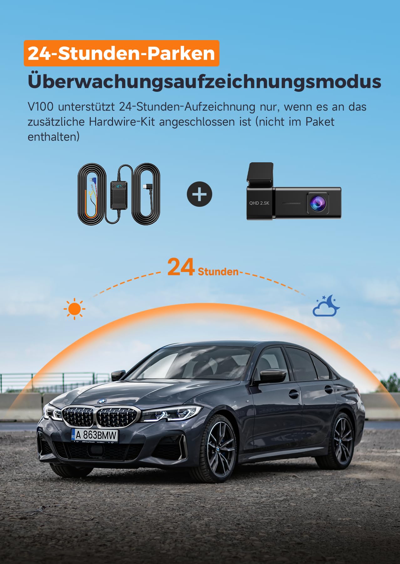 E-YEEGER 2,5K Dashcam Auto, Mini WiFi Dash Cam mit App, 1440P Front, 32GB, Nachtsicht, WDR, G-Sensor, Loop-Aufnahme, 24H Parkmodus, 1,47" IPS