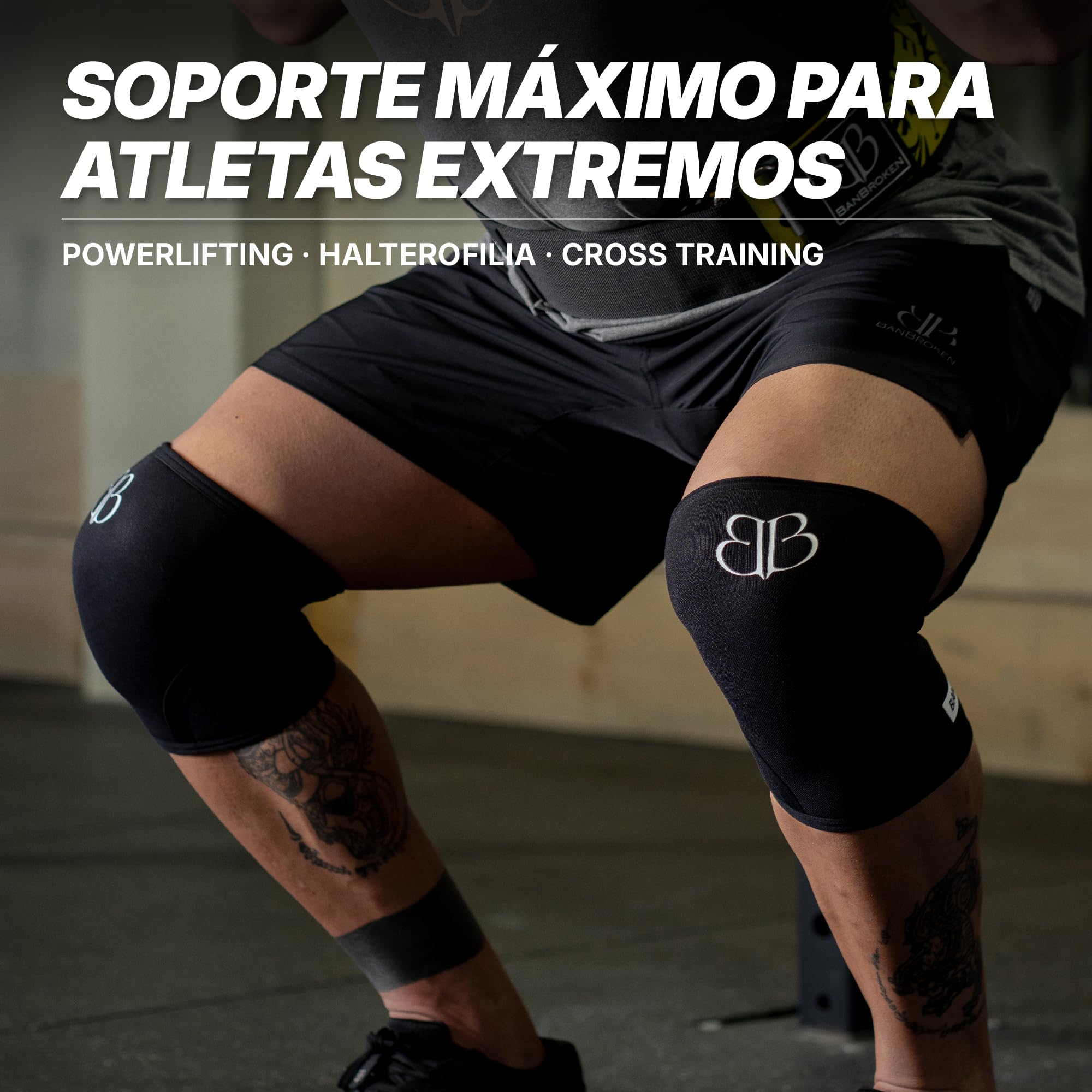 Banbroken | Rodilleras de Neopreno Pro V | Cross Training y Powerlifting | Material Premium | Soporte para menisco y ligamento | Levantamiento de pesas | 7 mm | 2 uds | L | Negro