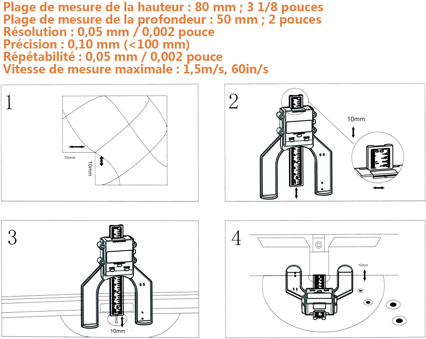 Proster Profondimètre Numérique Jauge de Hauteur 80mm/3.14in avec Batterie Précision de 0.10mm/0.004in avec Fonction ABS/INC Mesure de Hauteur/Profondeur pour Menuiserie Bois Scie à Table