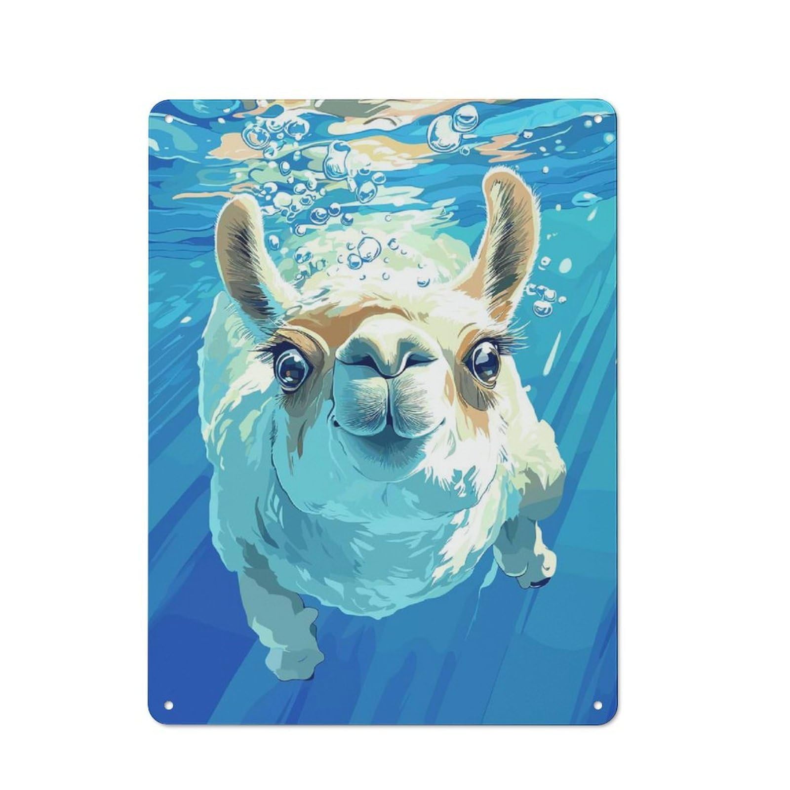 Junmoney Style-18 Rustic Metal Sign 40X30cm Featuring Llama Underwater For Hallway Wall, A Decorative Gift For A Newly Furnished Hallway