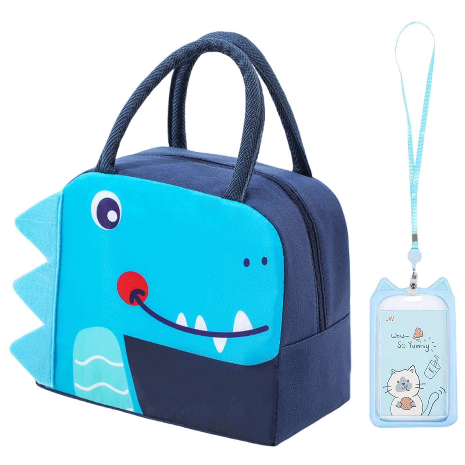 Rnskfg Blue 1 Meal Bag And 1 Rice Card Cover, Children's Lunch Bag, Cartoon Insulated Lunch Bag, Cartoon Bento Bag.