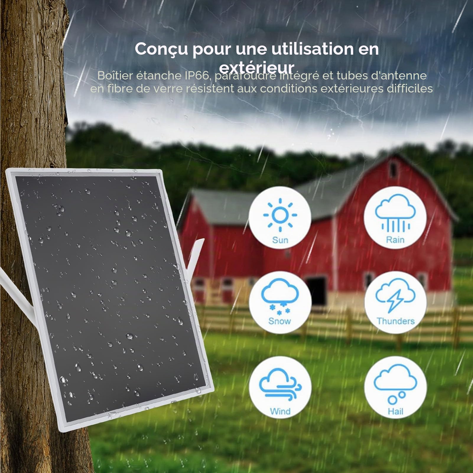 Solar WiFi Extender Signal Booster Outdoor, 328,1ft de Longue Portée, Répéteur WiFi de 2,4 GHz, avec Panneau Solaire 15W et Batterie 25000mAh, Prend en Charge 15 Appareils