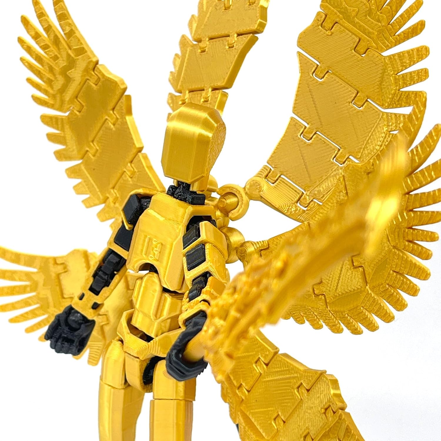 Qoopower (Assembly Completed) 3D Printed Titan 13 Action Figure 5.54-inch T Dummy Lucky Robot 13 Action Figure with 9 Types of Weapons and 5 Types of Hands, (Golden)