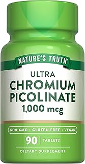 Nature's Truth Ultra Chromium Picolinate 1000mcg | 90 Tablets | Vegan, Non-GMO & Gluten Free Supplement