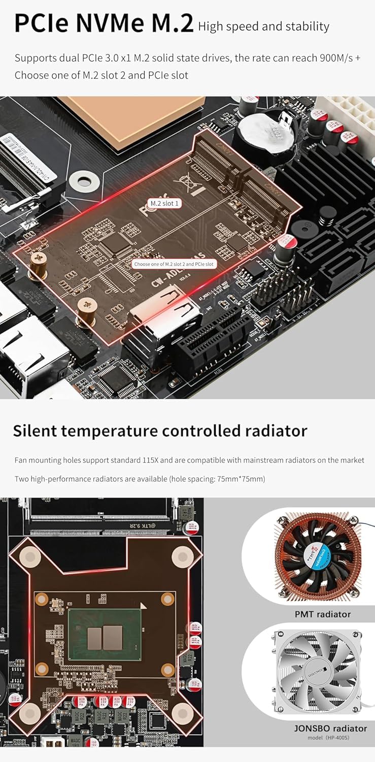 N100 Scheda madre industriale NAS 4 core 4 Fili Processore Bassa Potenza 4 x 2,5 G i226 rete M.2 Slot 6 x SATA DP HDMI 2.0 PCIE × 1