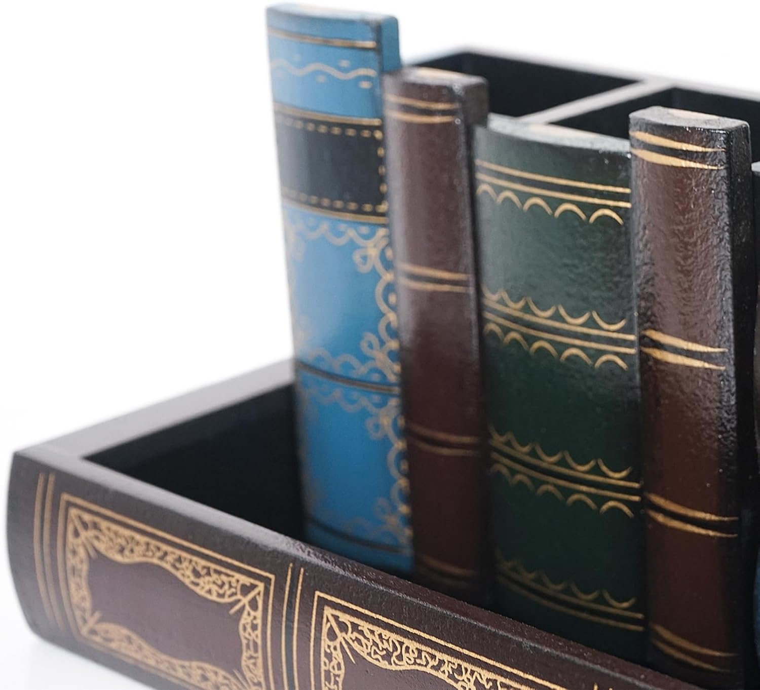 DreamsEden Vintage Pen Holder Library Book Design Wooden Caddy Decorative Pencil Holder Stand Art Craft Desk Organizer for Office Supplies, Shelves, Countertop, Table