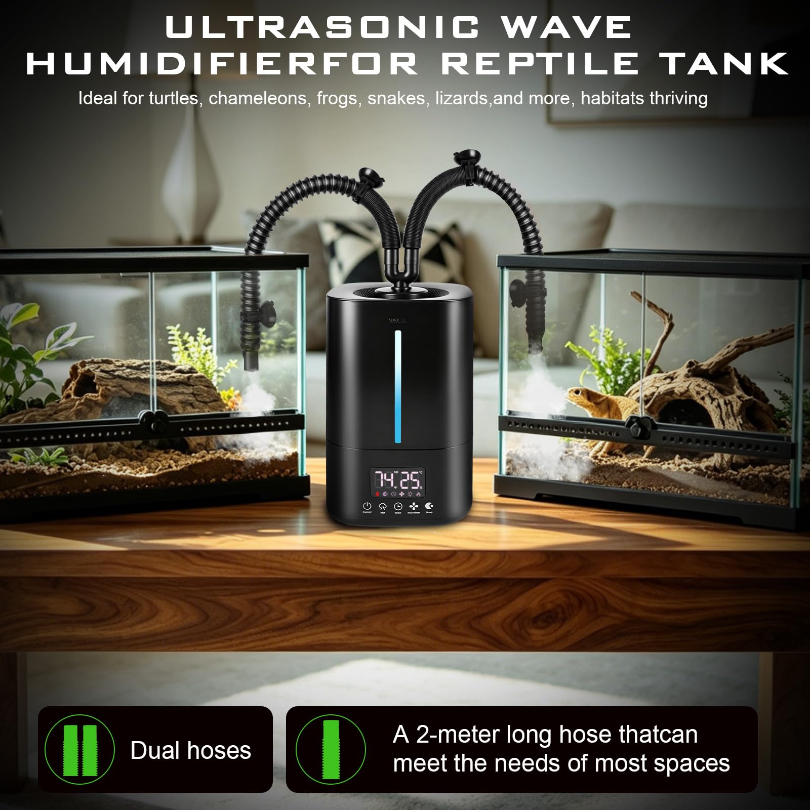 Reptilien Luftbefeuchter, 5L Terrarium Vernebler mit Timer & Externer Feuchtigkeitssensor, Smart Humidifier Pflanzen für Schlangen, Chamäleons, Schildkröten