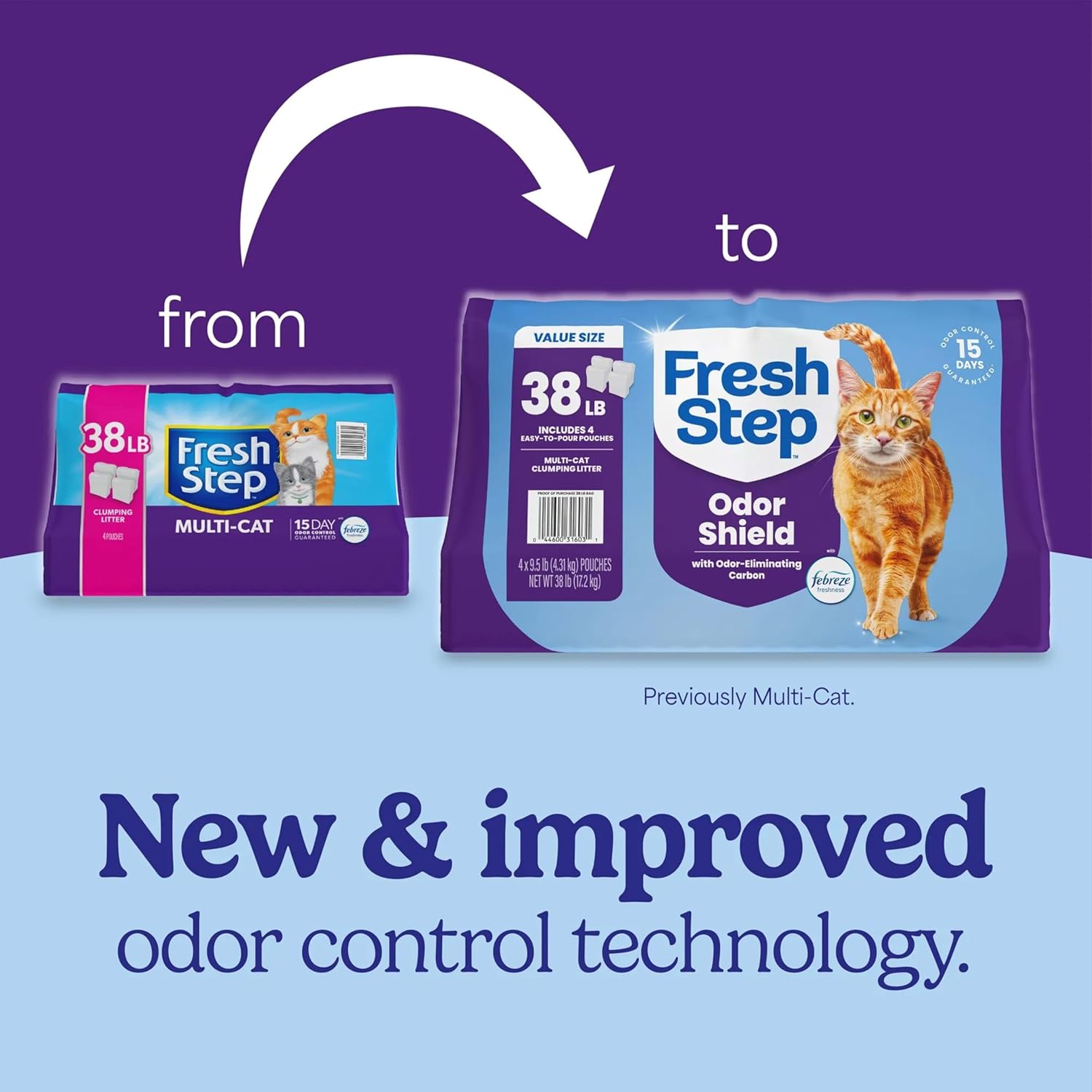 Fresh Step Clumping Cat Litter Multi-Cat Extra Strength Formula With Febreze Freshness, Multi Cat Litter With Ammonia Block Technology, 38 lbs. (4 x 9.5 lb. Bag)