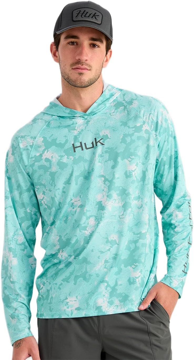 HUK Men's Airweight Hoodie, Lightweight Upf 30+ Performance Fishing Hooded Shirt With Recycled Polyester and Stretch Fabric
